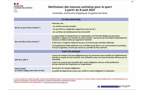 Les mesures sanitaires pour le sport a partir du 9 Août 2021